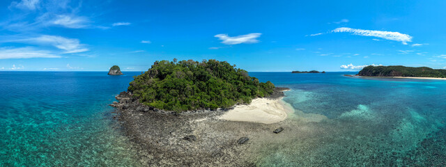 Panoramic view of Antsoha Island near the main island of Madagascar.