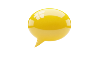 Glossy yellow speech bubble PNG isolated on transparent background, 3D rendering chat icon for social media and communication design