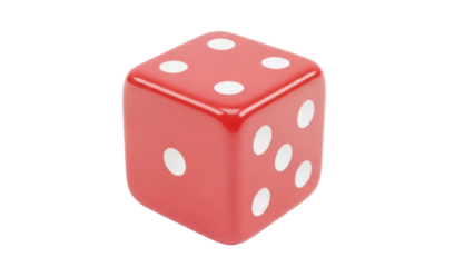 Red dice with white dots isolated PNG, gambling luck and chance concept for game design and casino promotions, on transparent background