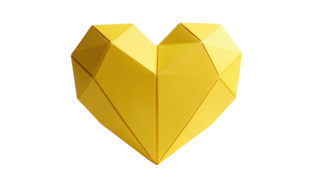 Geometric golden heart isolated PNG, faceted low poly style heart shape on transparent background for Valentine s Day and love concepts