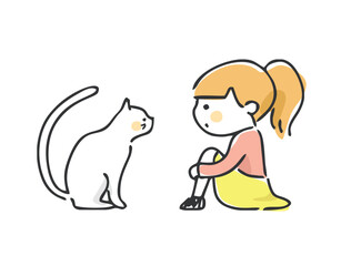 猫と子供のイラスト