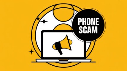 Digital warning illustration conveys alert regarding deceptive telephone schemes
