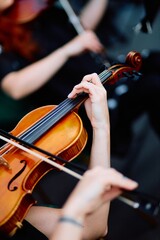 Female Hand Playing Strings on a Violin © Виктор Марчуков