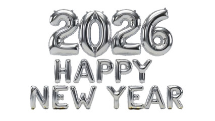 Naklejka premium Silver happy new year 2026 balloons spelling out the year of twenty twenty six on black