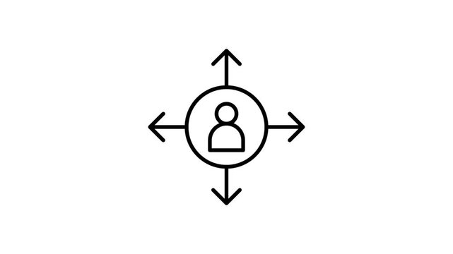 A circular diagram with arrows directing towards a person in the center, symbolizing focus or guidance.