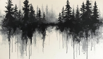Monochromatic Forest Reflection with Dripping Effect