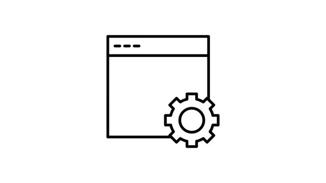 A black and white depiction of a web page with a gear wheel, representing tools or settings for user customization.