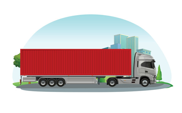 Front truck side view man Vector white auto Cargo empty blank grey big large box car new euro Italy work haul fuso motor fast express send sending actros ship giga factory hybrid eco zero emission