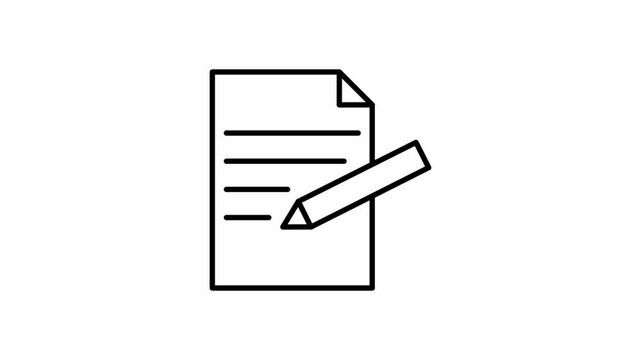 Black and white outline of a document with a pencil, symbolizing writing or editing tasks.