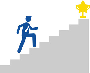 Obraz premium Silhouette of a determined businessman ascending a staircase towards a glowing star representing success and achievement in career advancement and goal attainment isolated on white background