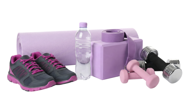 Essential fitness set for your wellbeing on a transparent isolated background