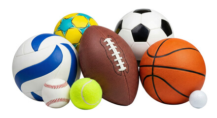 Assortment of Sports Balls on Transparent, Isolated, and Clean Layout for Team Spirit