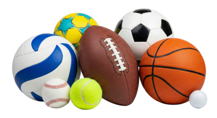 Assortment of Sports Balls on Transparent, Isolated, and Clean Layout for Team Spirit