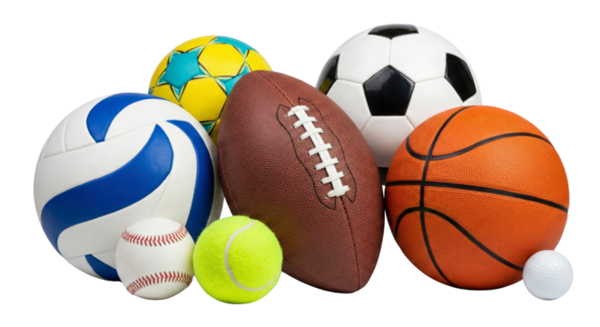 Assortment of Sports Balls on Transparent, Isolated, and Clean Layout for Team Spirit