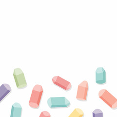 Pastel colored chalk sticks scattered on a white background, creating a playful and educational border.