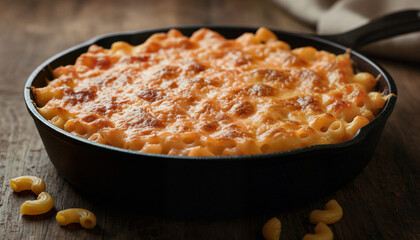 Delicious Macaroni and Cheese in Cast Iron Skillet with Golden Crust