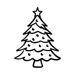 Christmas tree  icon  decorated with ornaments for New Year celebration and Christmas