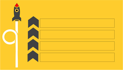 Rocket launch infographic template flat vector design with arrow steps presentation layout on yellow Chart