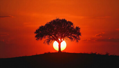 Tree silhouetted against sunset