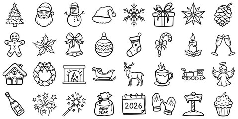 Set  icon of New Year and Christmas accessories for celebration and festive occasions
