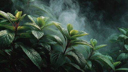 Green Plants in Mist