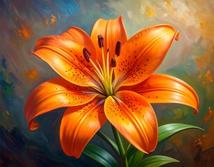 Elegant and Vibrant Orange Lily Blossom in Artistic Digital Painting Style