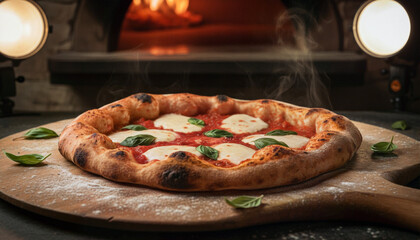 Artisanal Pizza on Wooden Peel Ready for Stone Oven Baking