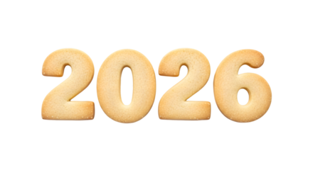 Delicious cookie numbers forming the year 2026 concept isolated on transparent background