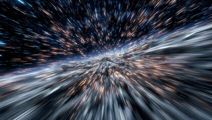 Fototapeta premium Abstract depiction of a cosmic journey through a vibrant nebula of light and energy suggesting rapid movement and vast exploration of the universe