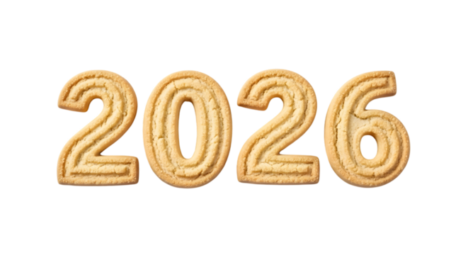 Cookie numbers 2026 isolated on transparent background
