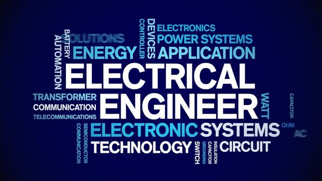 Electrical Engineer animated word cloud-text design animation tag kinetic typography seamless loop.