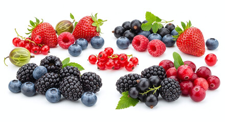Assortment of fresh berries on white.