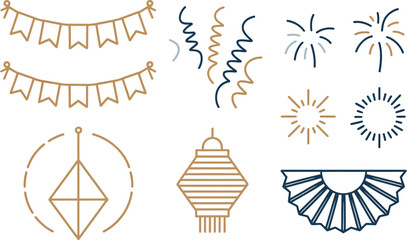 Festive Icons: Bunting, Lanterns, Fireworks, and Confetti