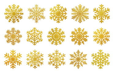 PNG Golden snowflakes festive decoration, element set on transparent background