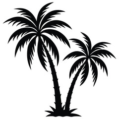 Obraz premium Tropical Palm Tree Silhouette, Black Minimal Summer Beach Vector Illustration.