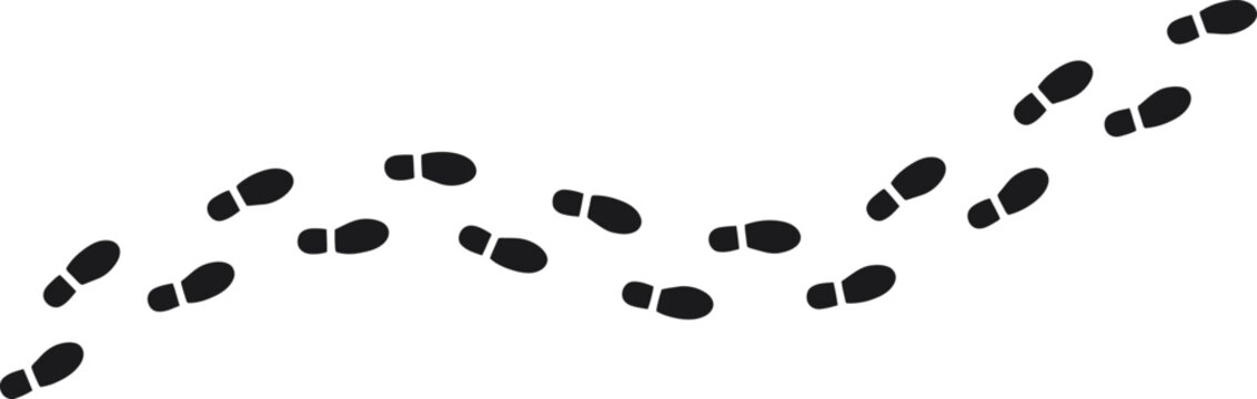Human footprints on transparent background trace, human steps, footprints in shoes, path, isolated on transparent vector 