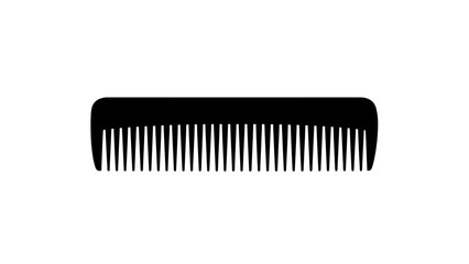 A simple black plastic comb with fine, evenly spaced teeth, presented horizontally on a clean white background.