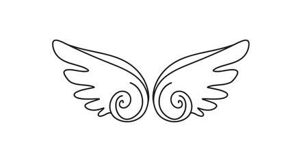 Obraz premium A simple and elegant continuous one-line drawing of a pair of angel wings with decorative swirls, isolated on a white background.