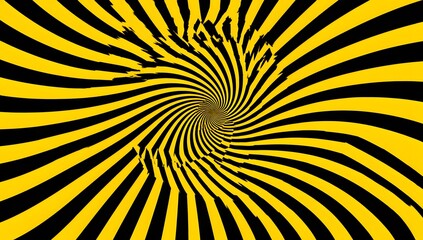 Mesmerizing swirling yellow and black stripes create a hypnotic optical illusion with a deep vortex effect