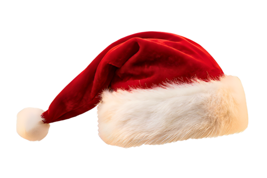 Classic santa claus hat with white trim and pom pom