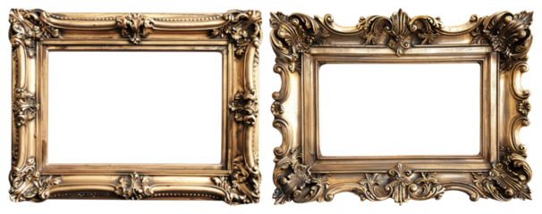 PNG Elegant ornate gold frames pair, element set on transparent background