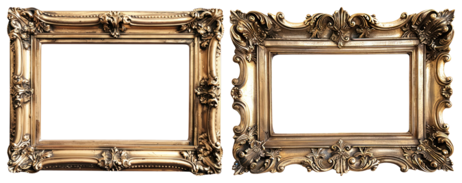 PNG Elegant ornate gold frames pair, element set on transparent background