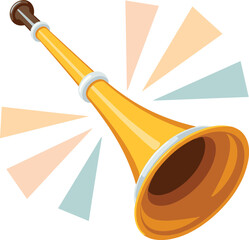 Yellow horn with sound waves and geometric shapes vuvuzela