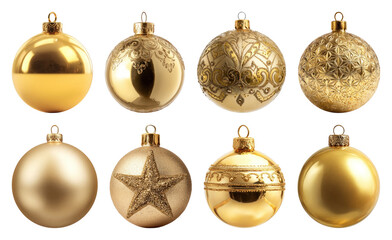 PNG Elegant gold Christmas ornaments, element set on transparent background