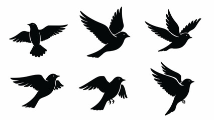 Obraz premium Dynamic collection of flying bird silhouettes illustrating freedom and agility in various flight stages, perfect for graphic design elements