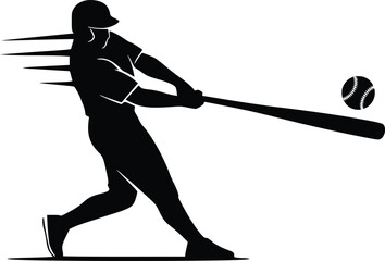 Baseball player silhouette hitting ball, showing speed and power