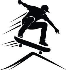 Skateboarder silhouette performing a jump with motion lines