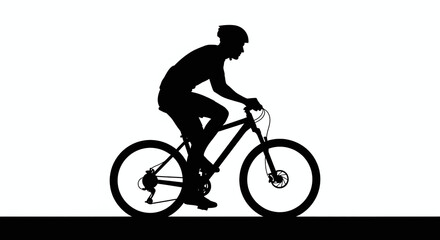 Fototapeta premium Silhouette of Cyclist Riding Mountain Bike on White Background.