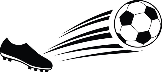 Soccer cleat kicking football with speed lines, dynamic gameplay