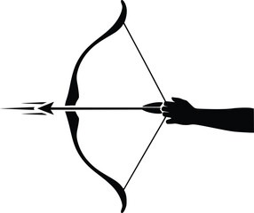 Hand drawing bow and arrow aiming for target archery sport